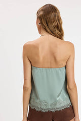 Sage Green Satin Lace Strapless Top