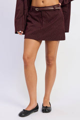 Bordeaux Pinstripe Mini Skirt