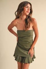 Olive Green Strapless Mini Dress