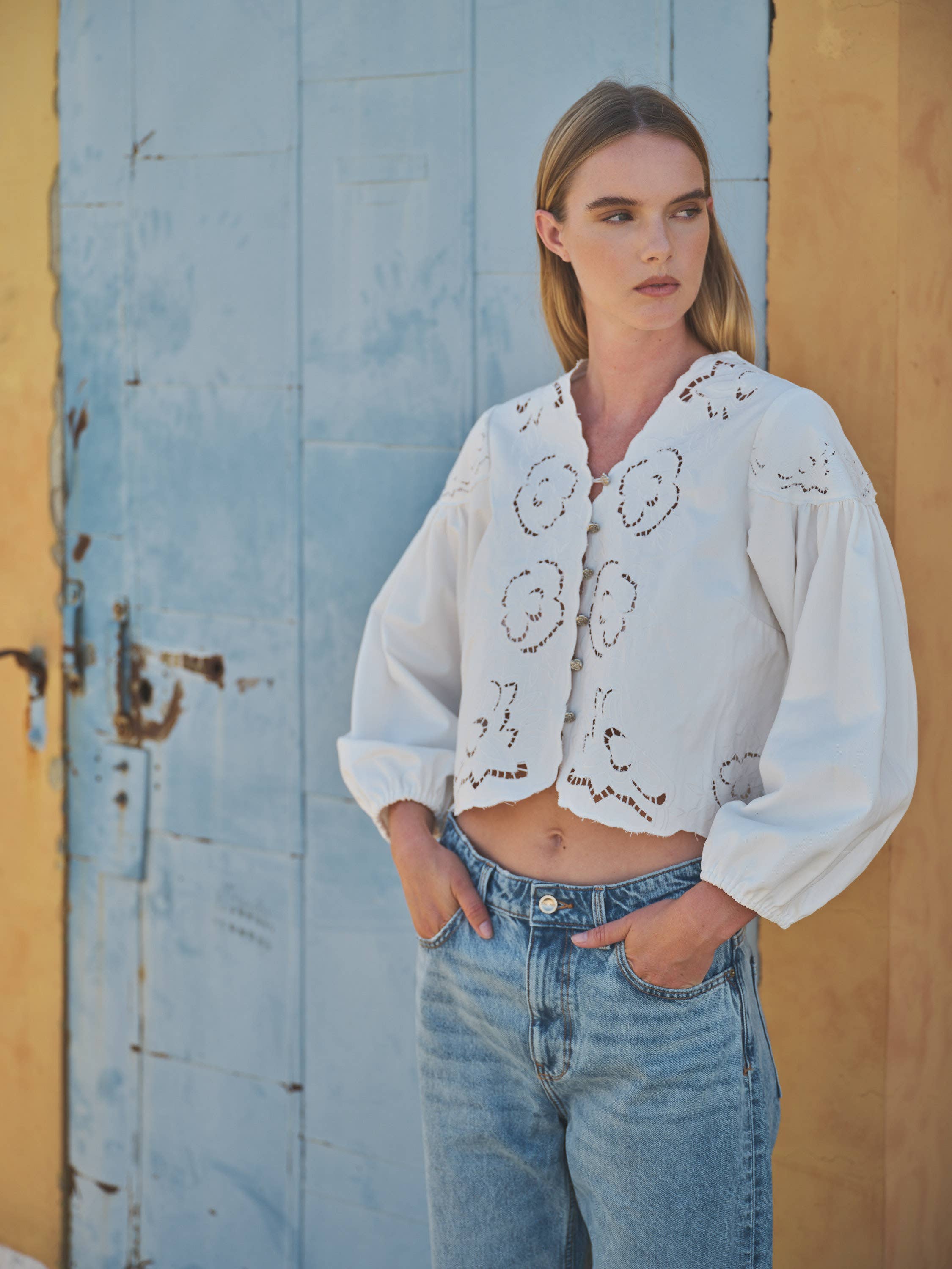 Premium Collection - Embroidered Puff Sleeve Blouse