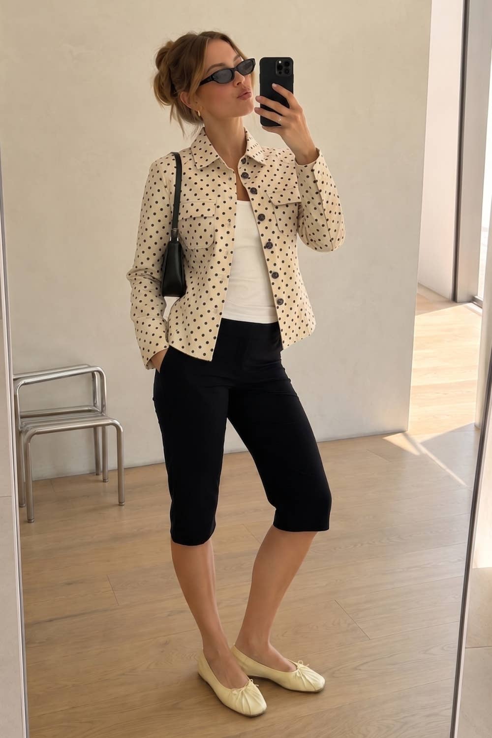Polka Dot Tailored Cropped Shirt Jacket