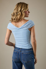 Soft Drape Off-Shoulder Top – Sky Blue