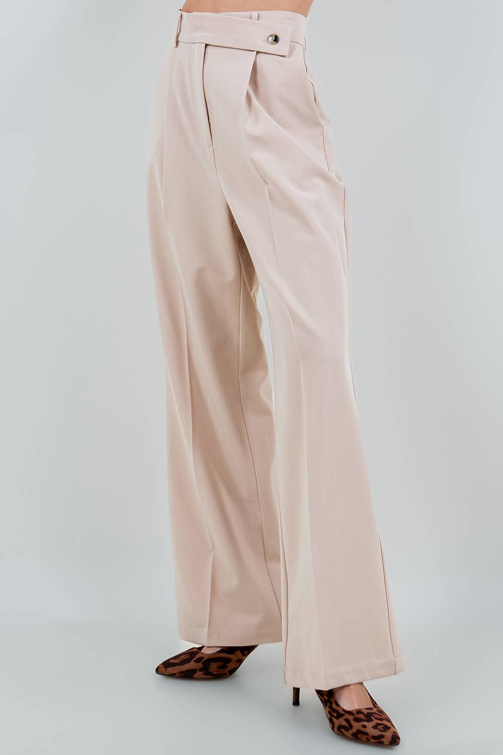 Sand Tailored Wide-Leg Pants