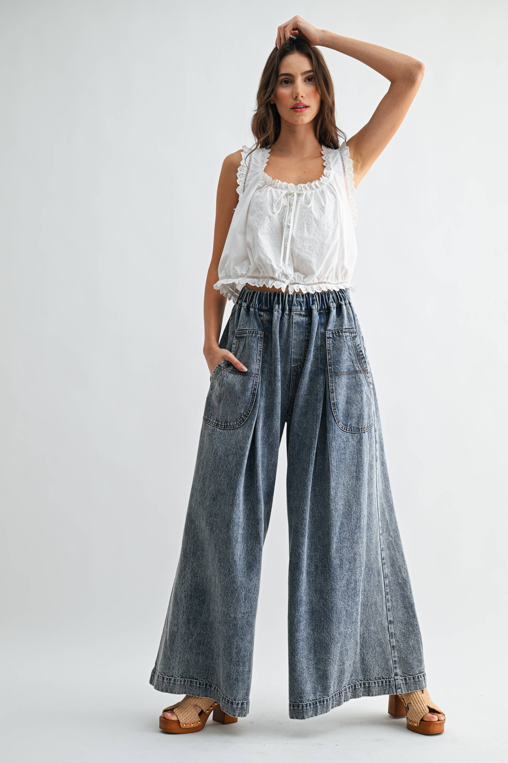 Eyelet Tie Front Blouse