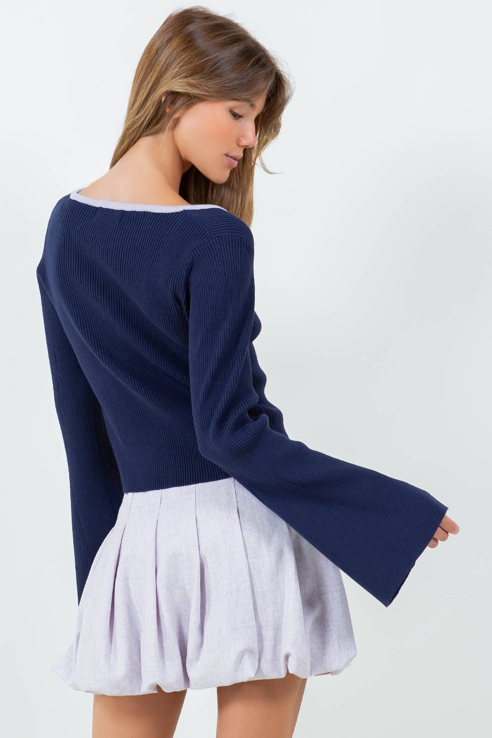Navy and Lilac Knit Top