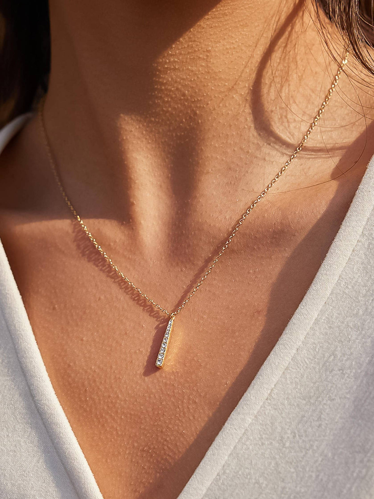 Breslin 18K Gold Non-Tarnish CZ Vertical Bar Necklace