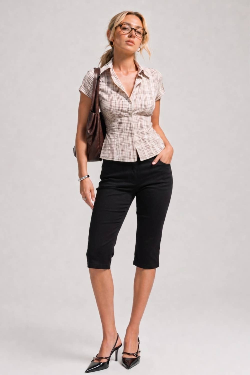 Cambridge Plaid Corset Button-Up Top