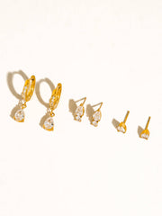 Saône 18K Gold Non-Tarnish CZ Teardrop Earrings Set