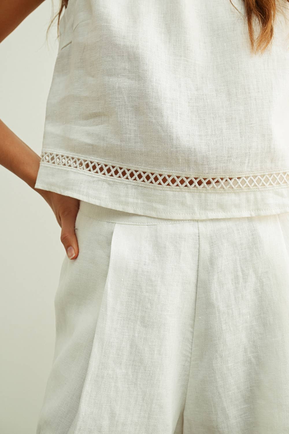 Linen Stitched Trim Top