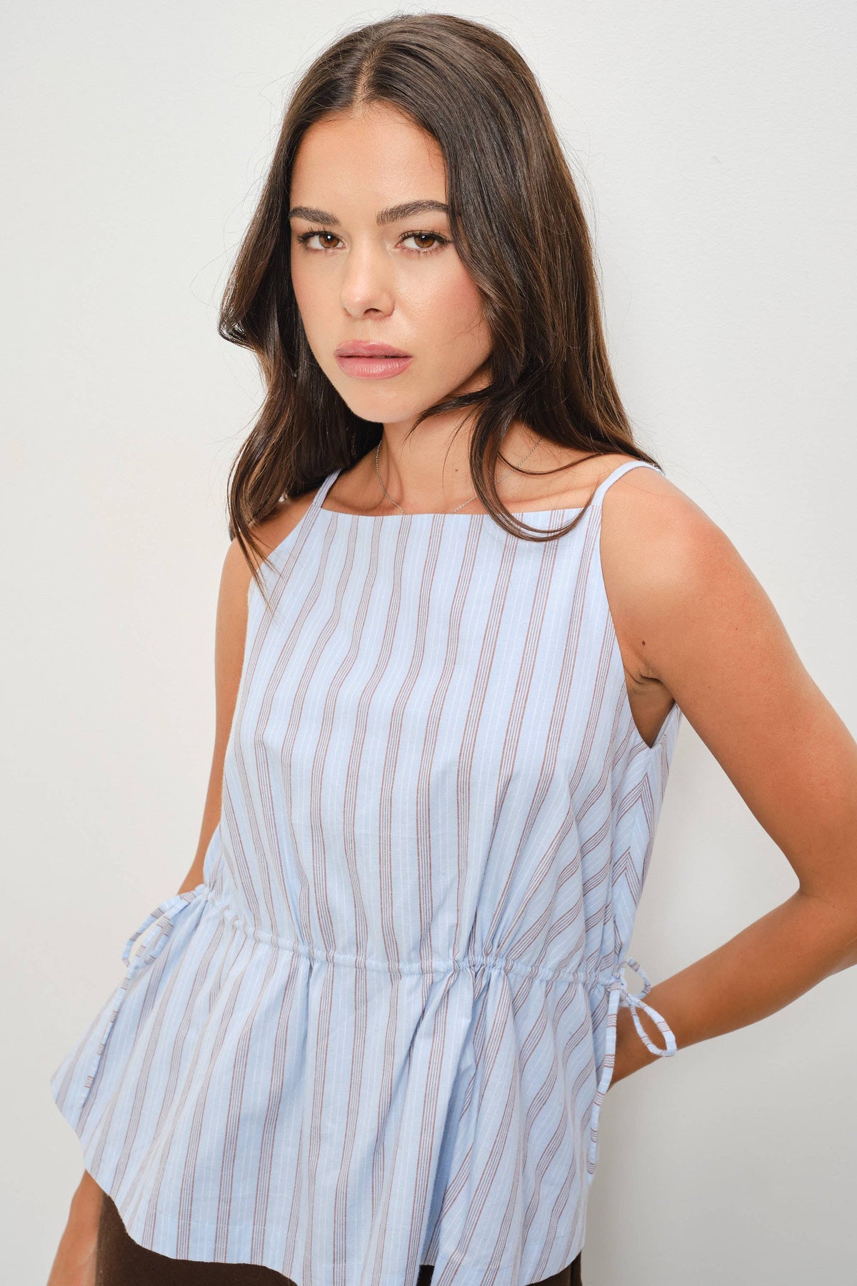Blue Stripe Peplum Cami Top
