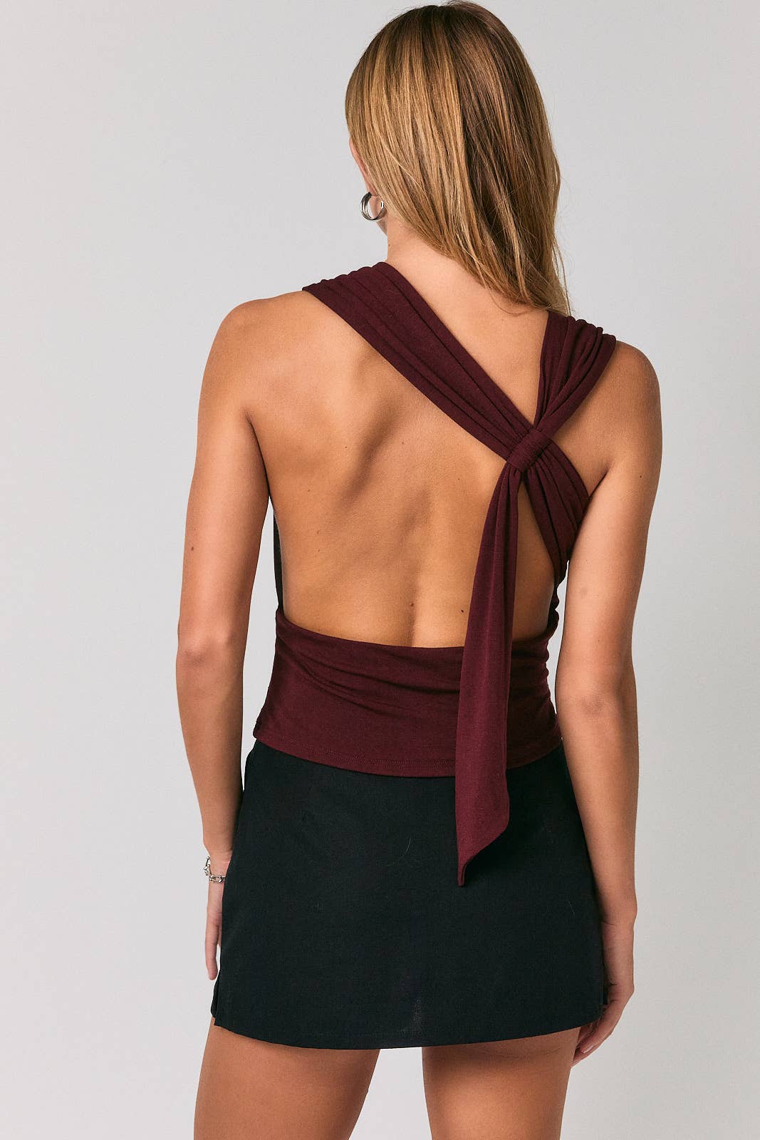 Burgundy Sleeveless Ruched Waist Top