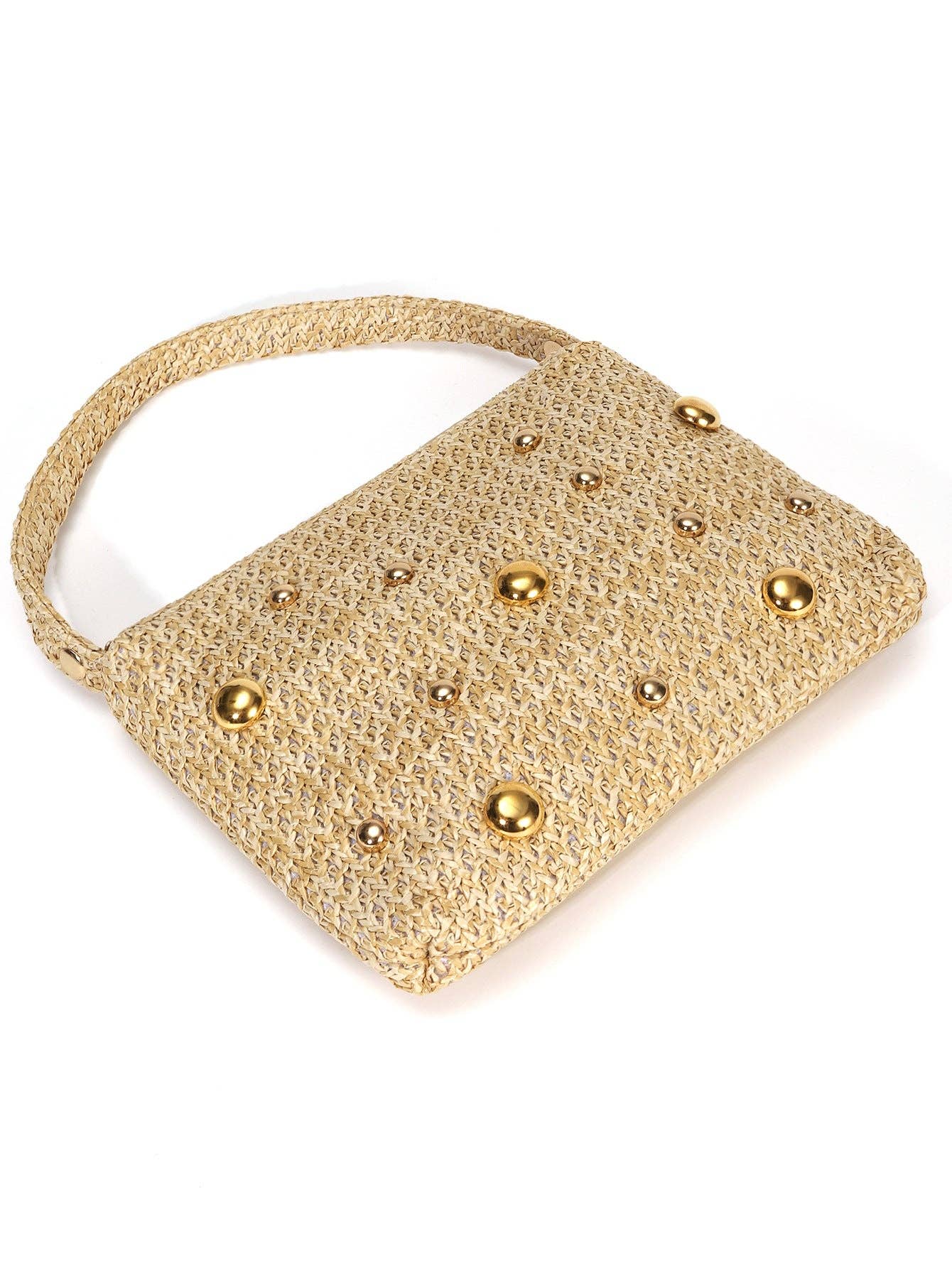 Rivet Bead Straw Handbag