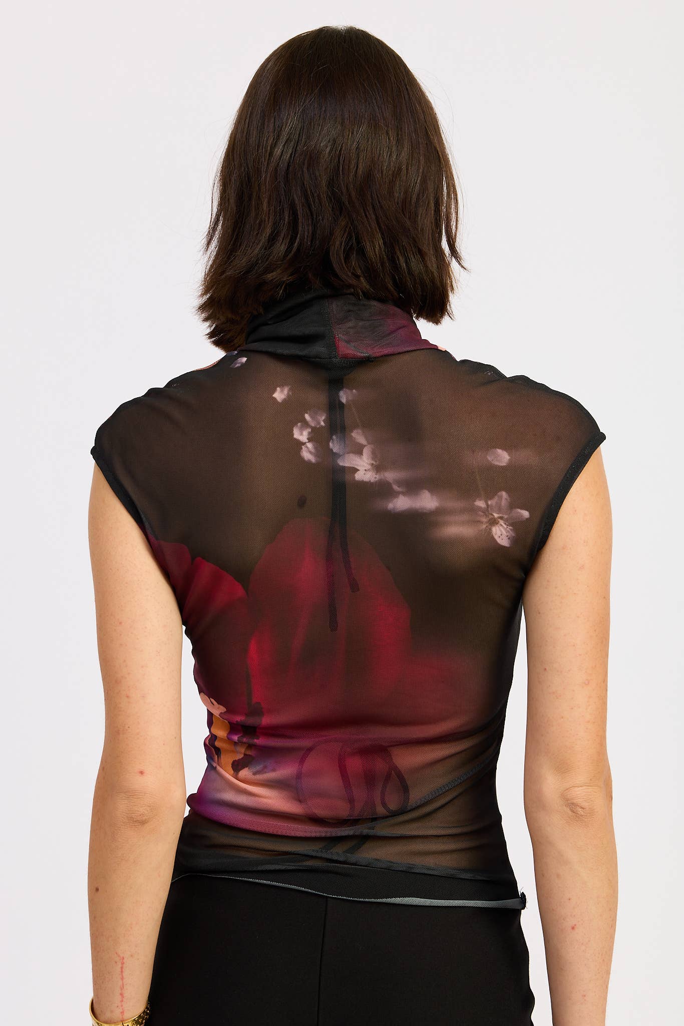 Sheer Printed Mock Neck Top