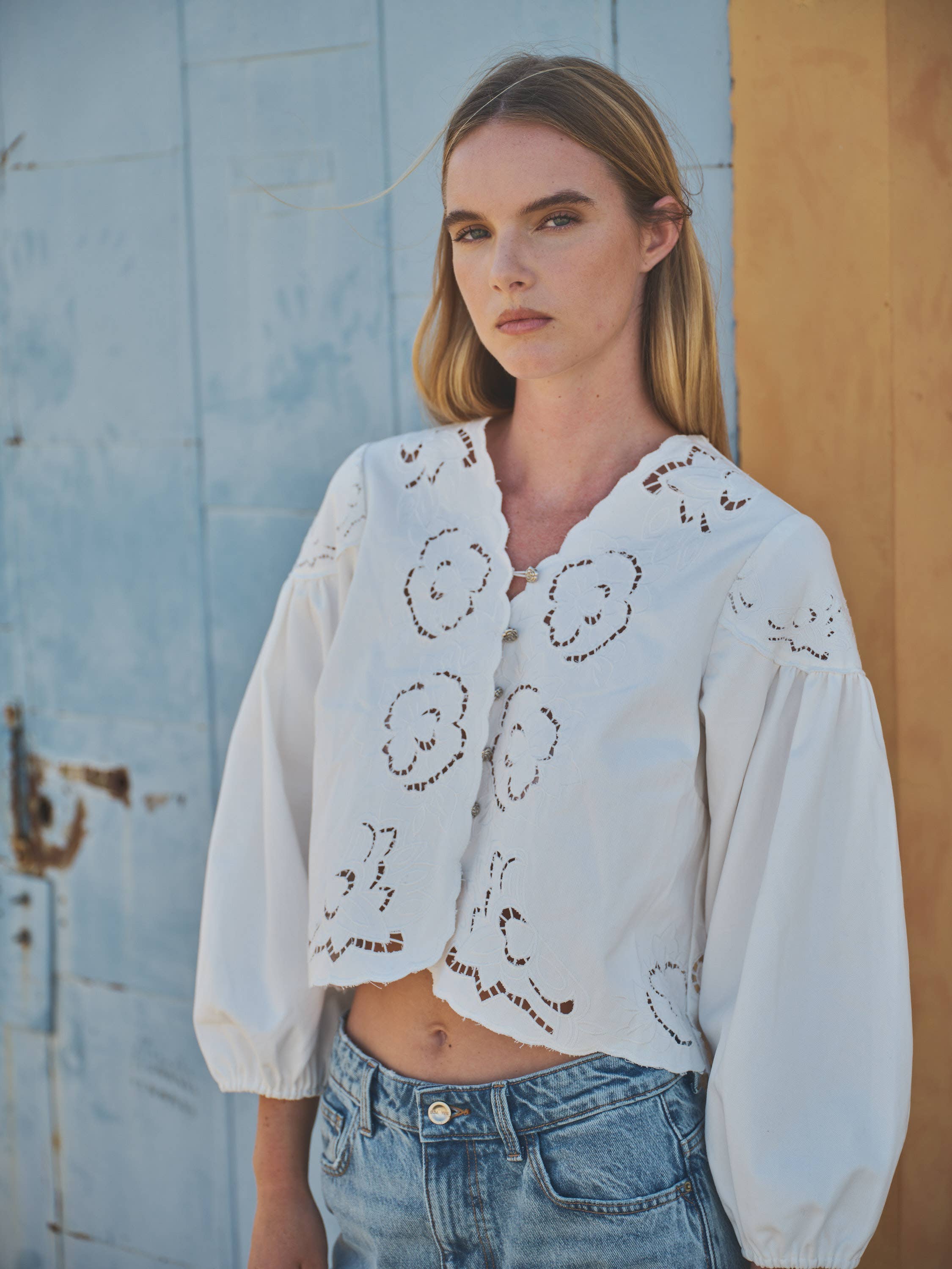 Premium Collection - Embroidered Puff Sleeve Blouse