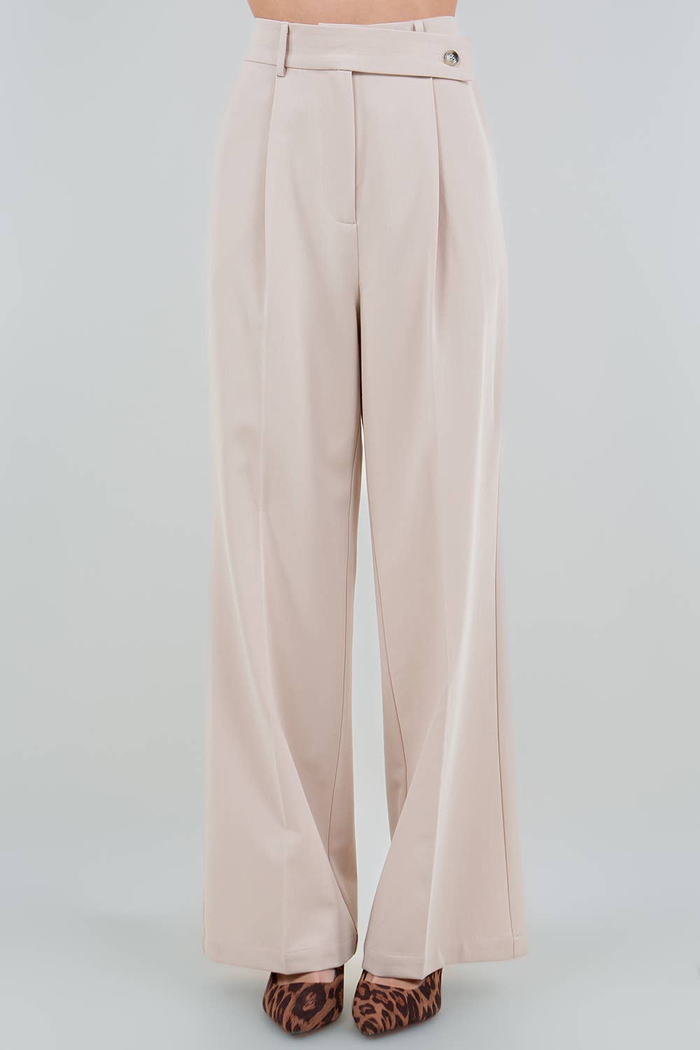 Sand Tailored Wide-Leg Pants