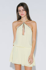 Beaded Trim Halter Mini Dress
