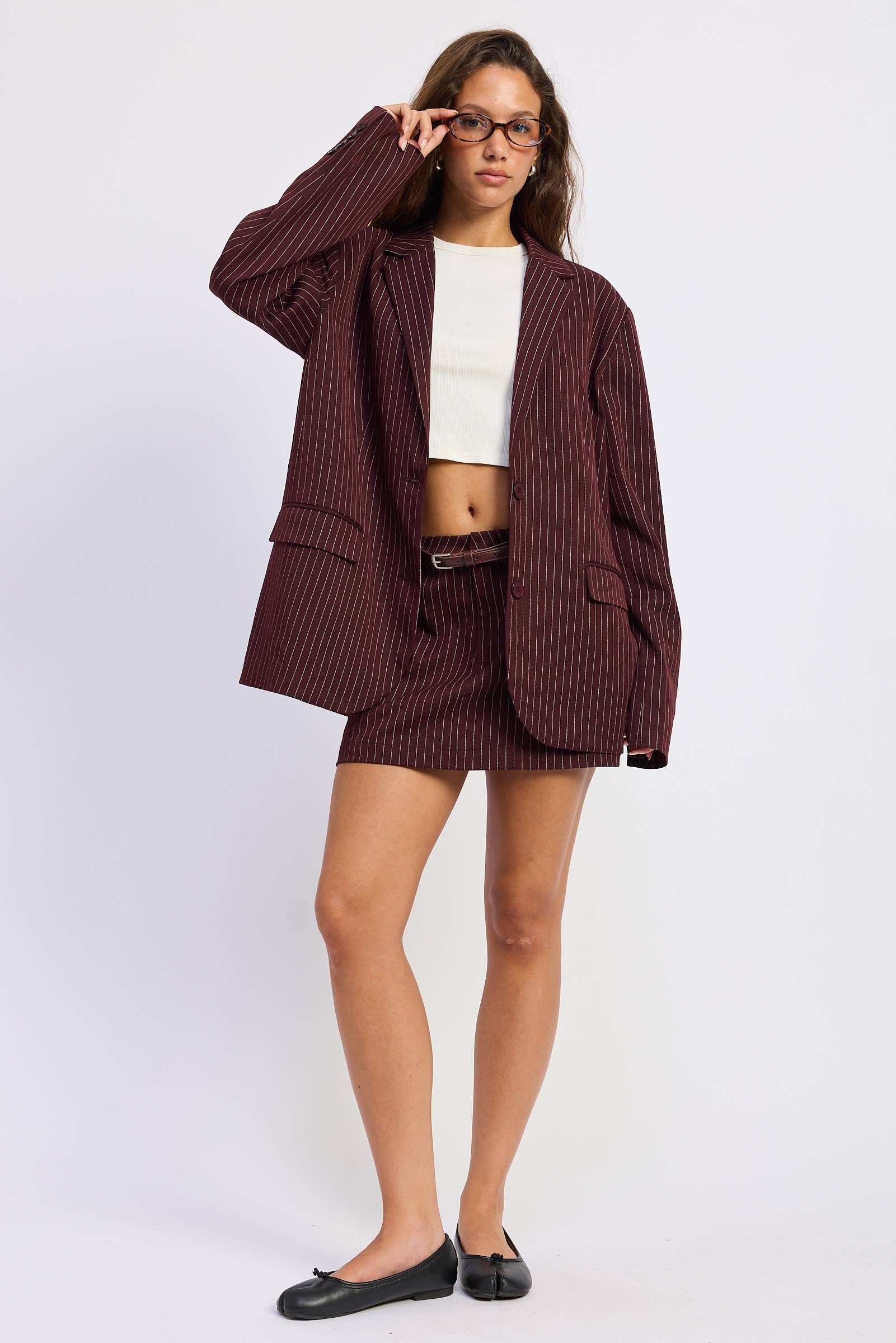 Bordeaux Pinstripe Mini Skirt