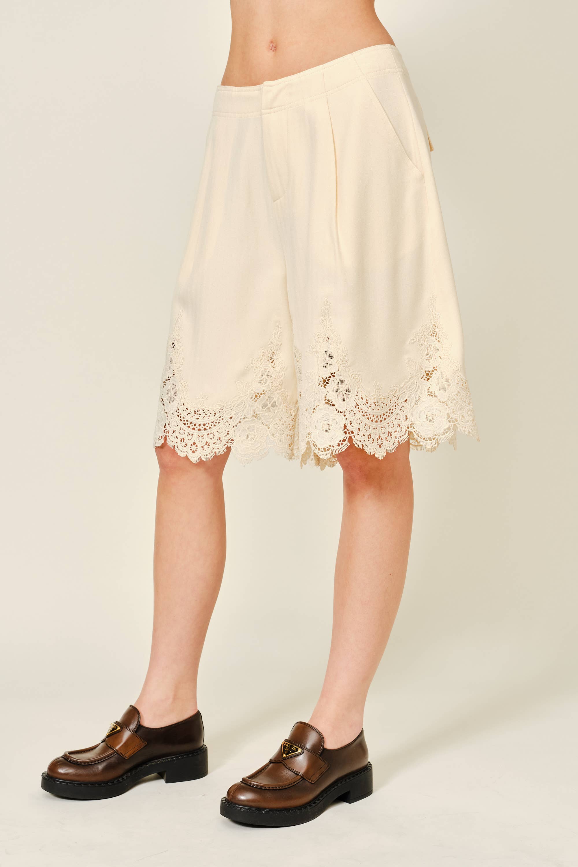 Lace Trim Tailored Long Shorts