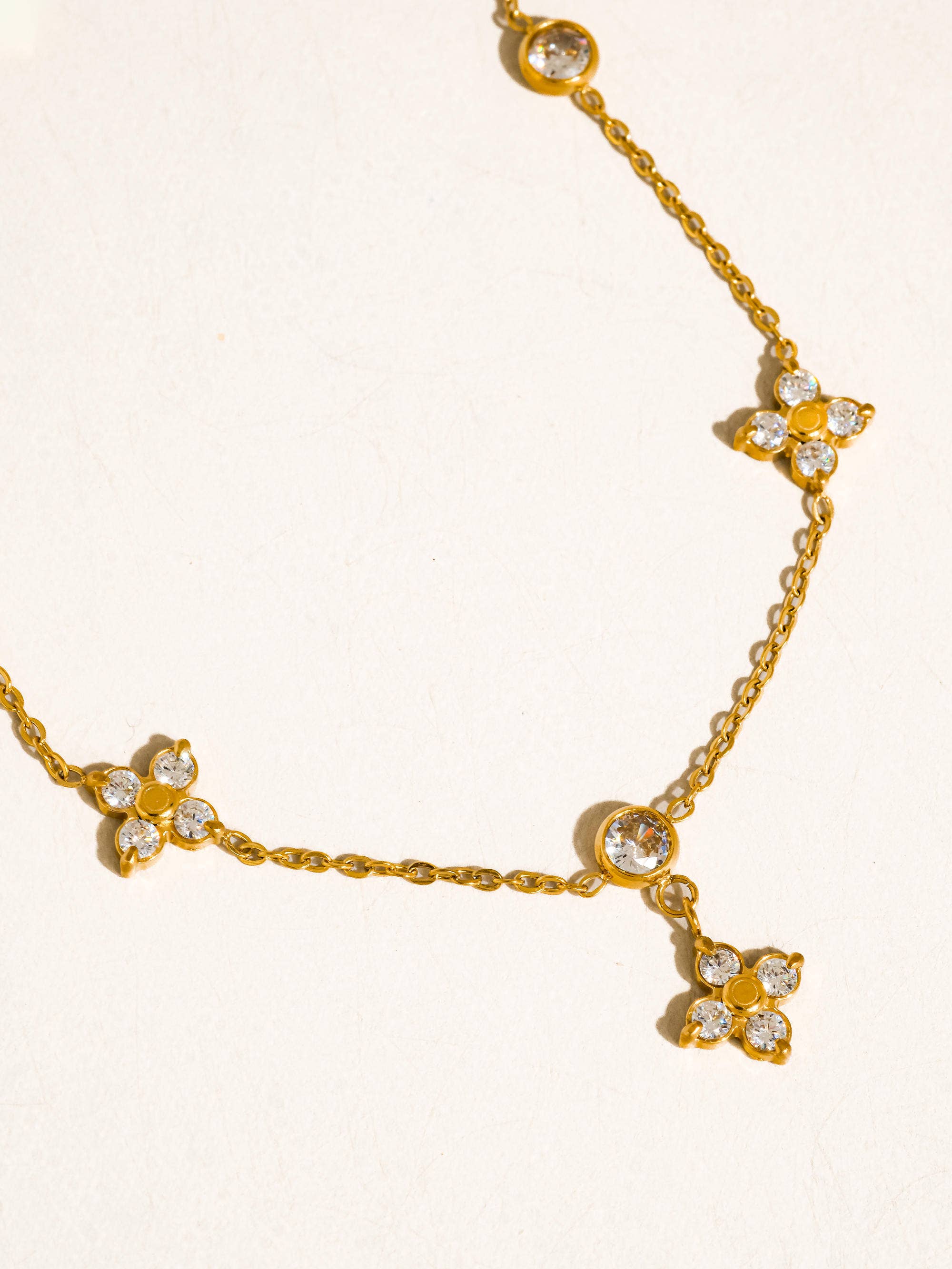 Aveline 18K Gold Non-Tarnish CZ Floral Chain Necklace