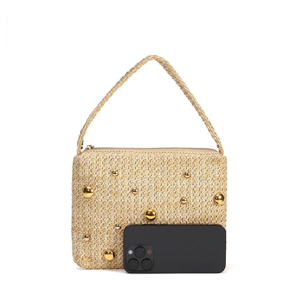 Rivet Bead Straw Handbag