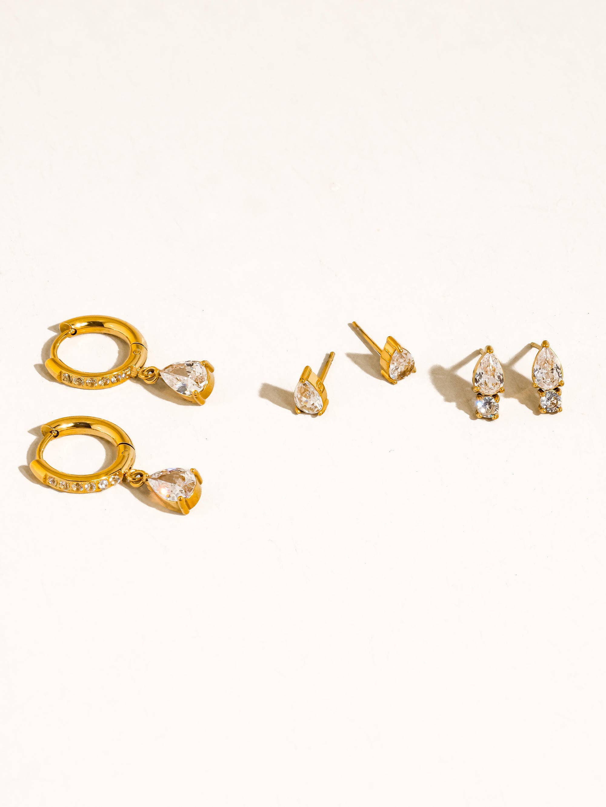 Saône 18K Gold Non-Tarnish CZ Teardrop Earrings Set
