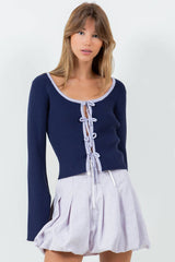 Navy and Lilac Knit Top