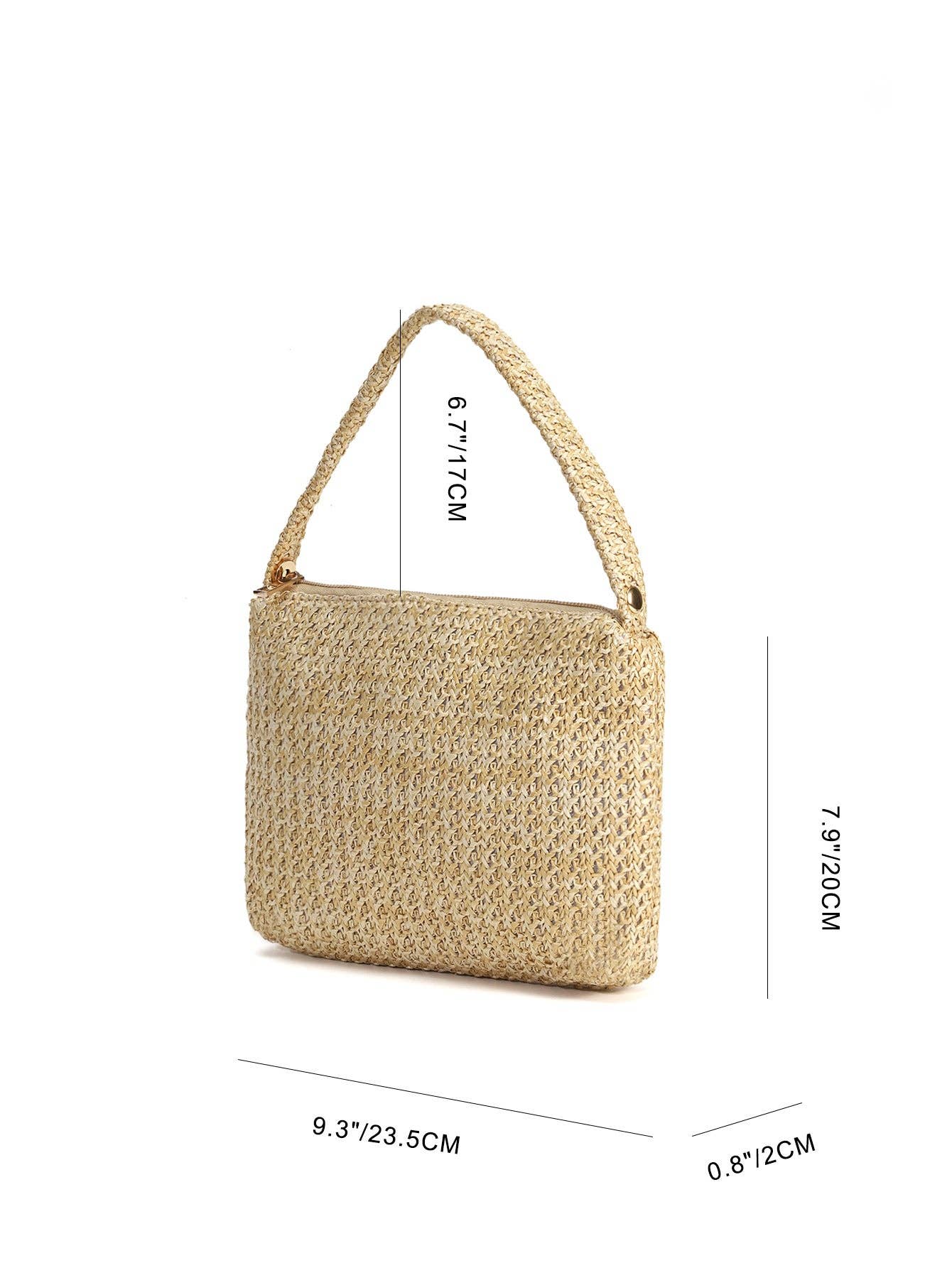 Rivet Bead Straw Handbag