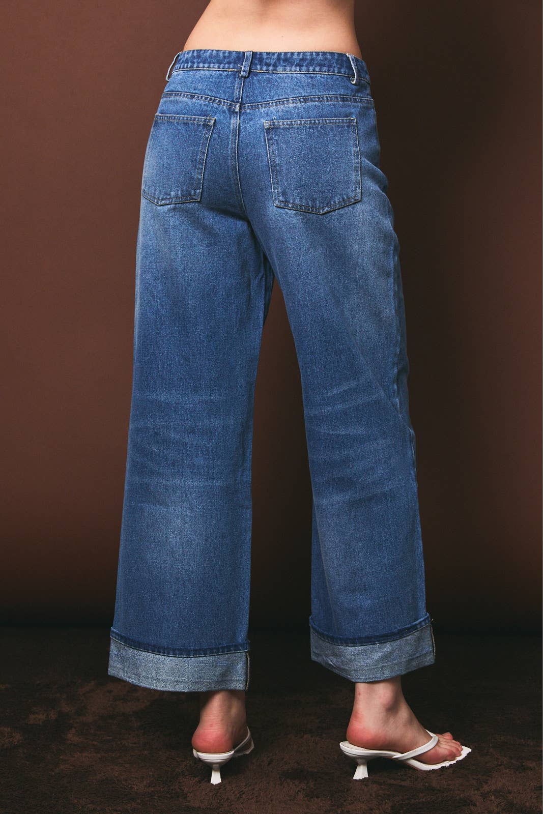Medium Wash Cuffed Wide Leg Jeans