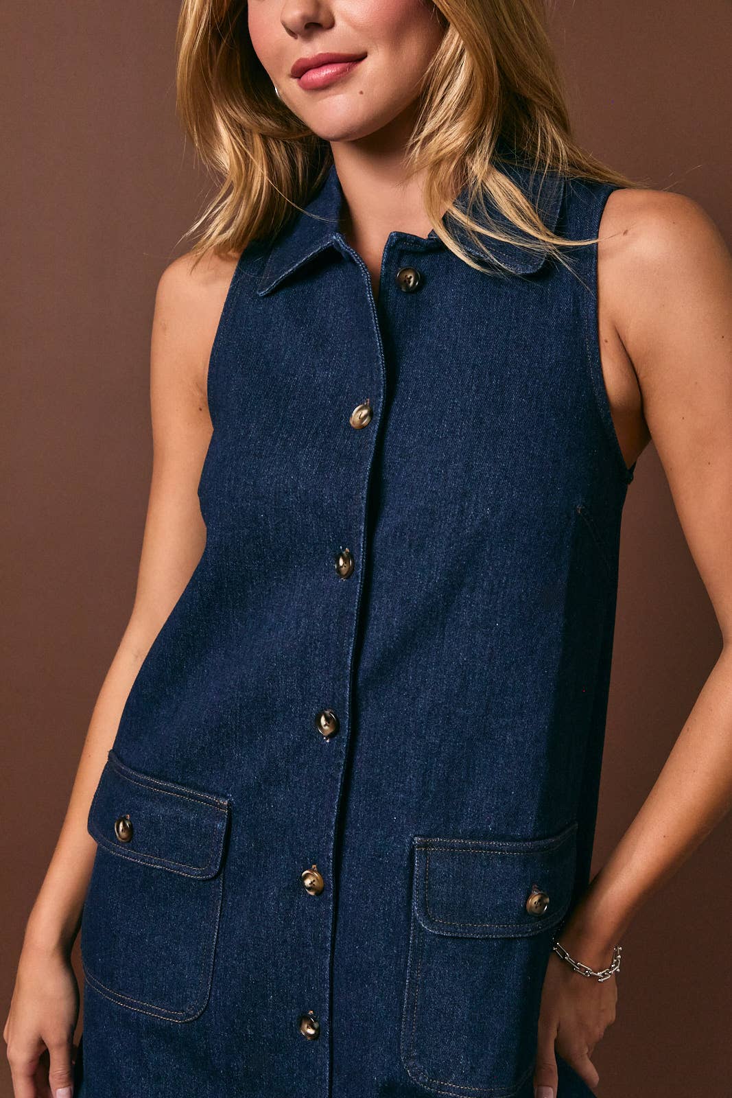 Dark Wash Denim Button Front Mini Dress