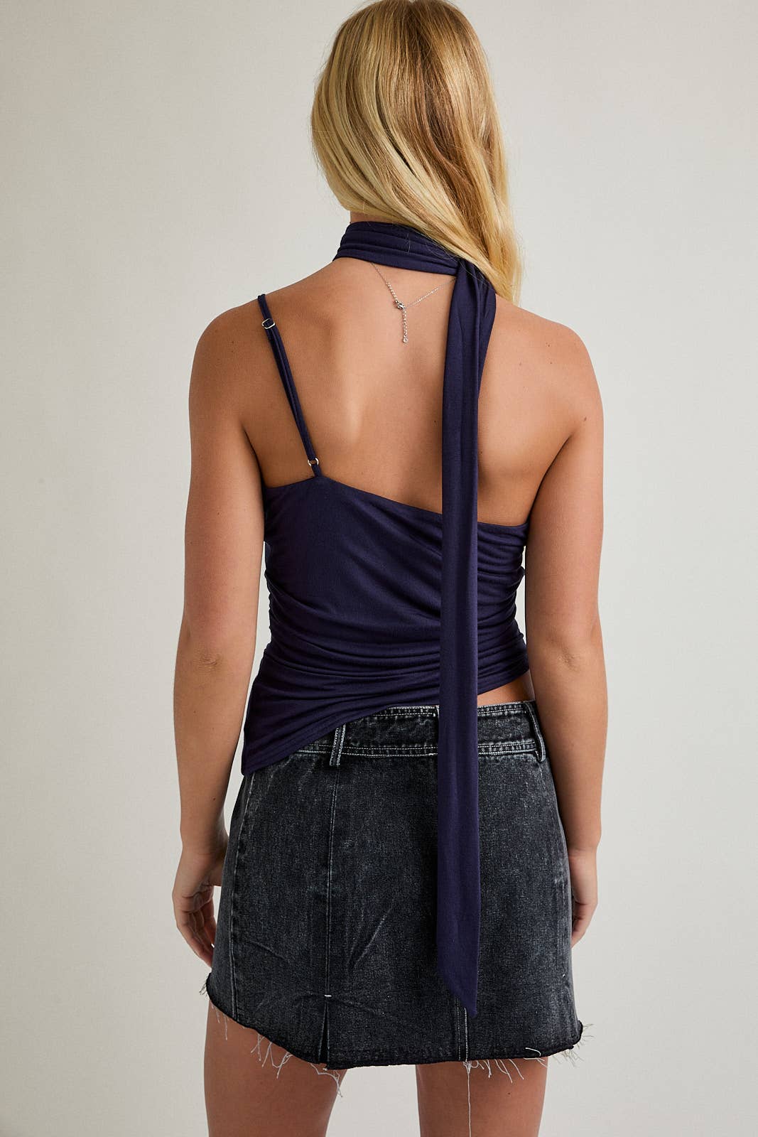 One Shoulder Knit Top with Attached Scarf
