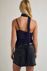 One Shoulder Knit Top with Attached Scarf