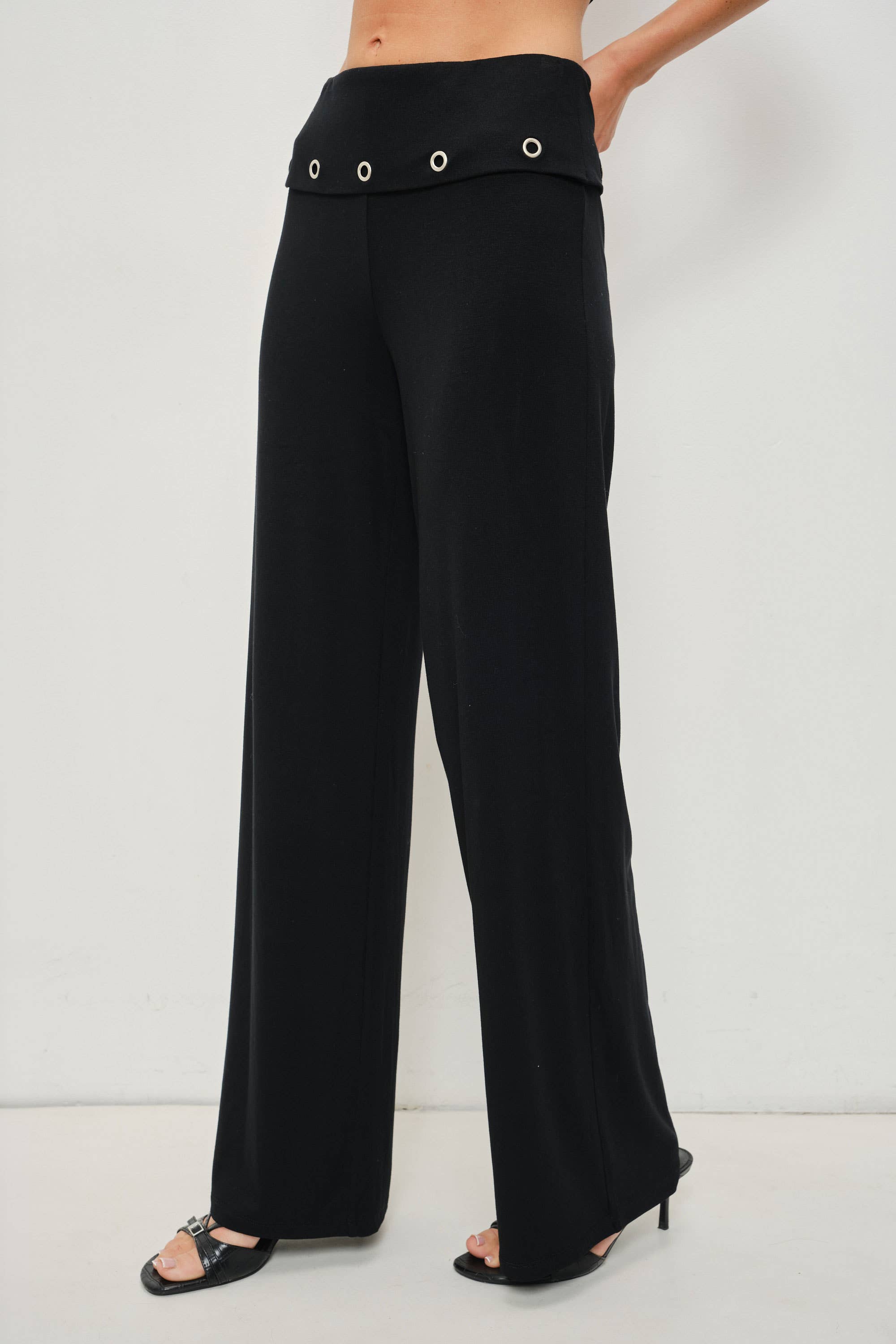 Black Grommet Wide Leg Pants