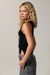Black Side Button Tank
