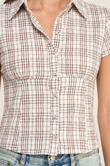 Cambridge Plaid Corset Button-Up Top