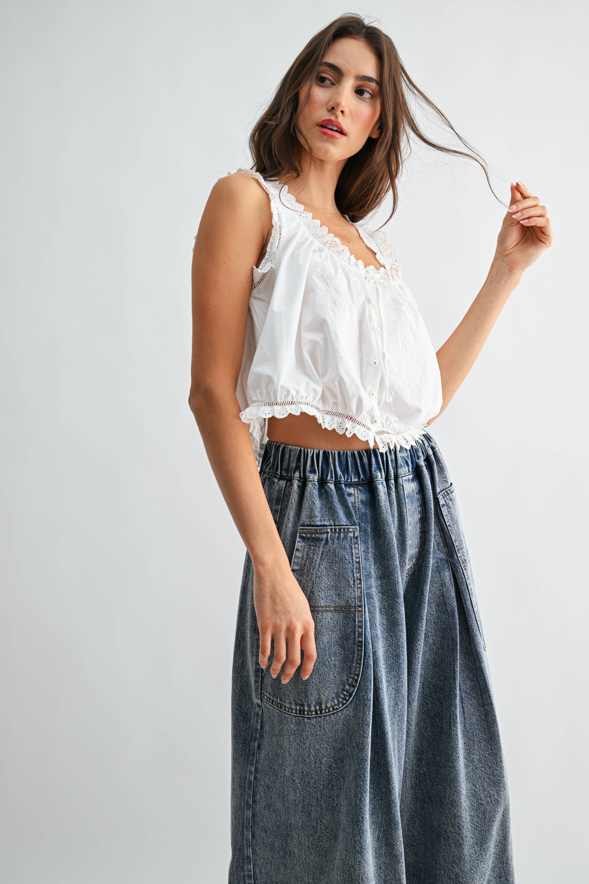 Eyelet Tie Front Blouse