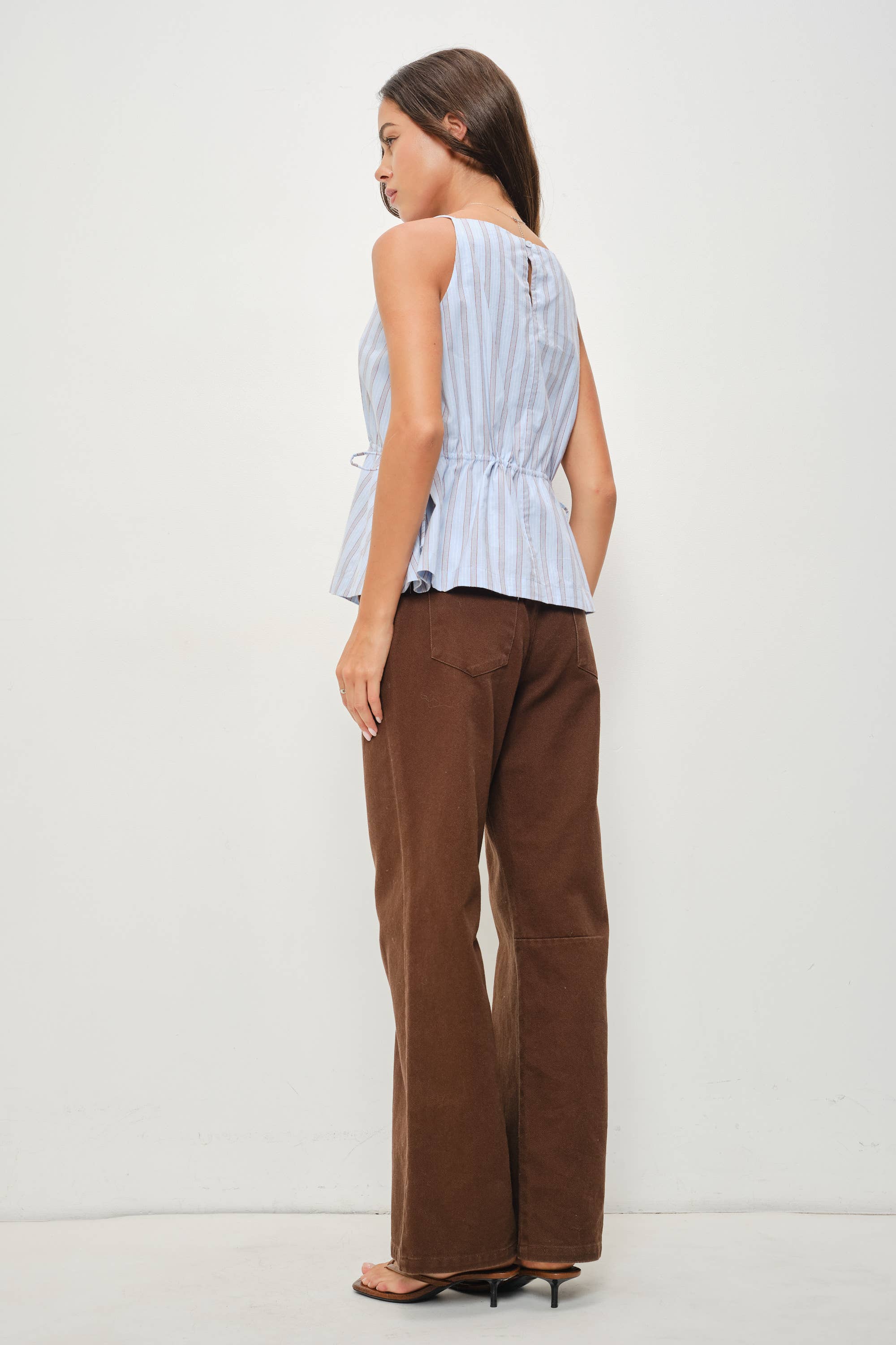 Blue Stripe Peplum Cami Top
