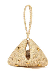 Rivet Bead Straw Handbag