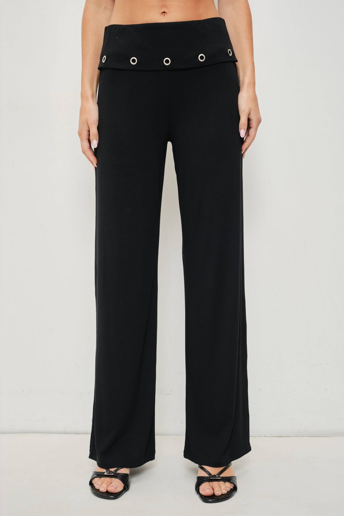 Black Grommet Wide Leg Pants