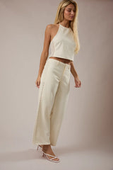 Ivory Wide-Leg Pant & Halter Top Set