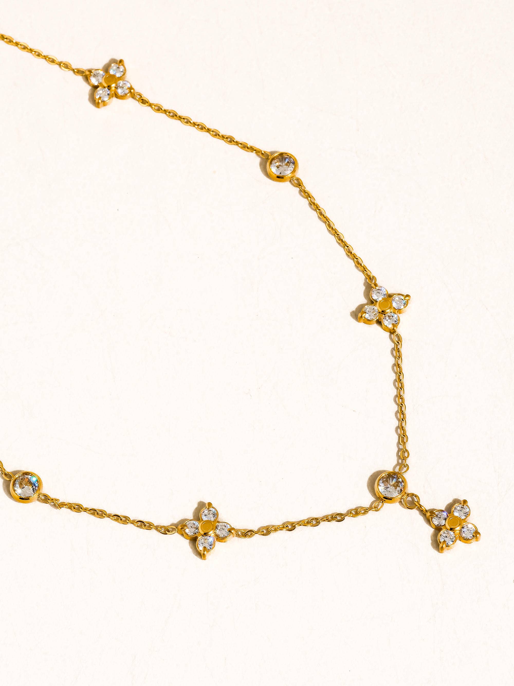 Aveline 18K Gold Non-Tarnish CZ Floral Chain Necklace