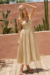 Linen Blend Smocked Midi Dress