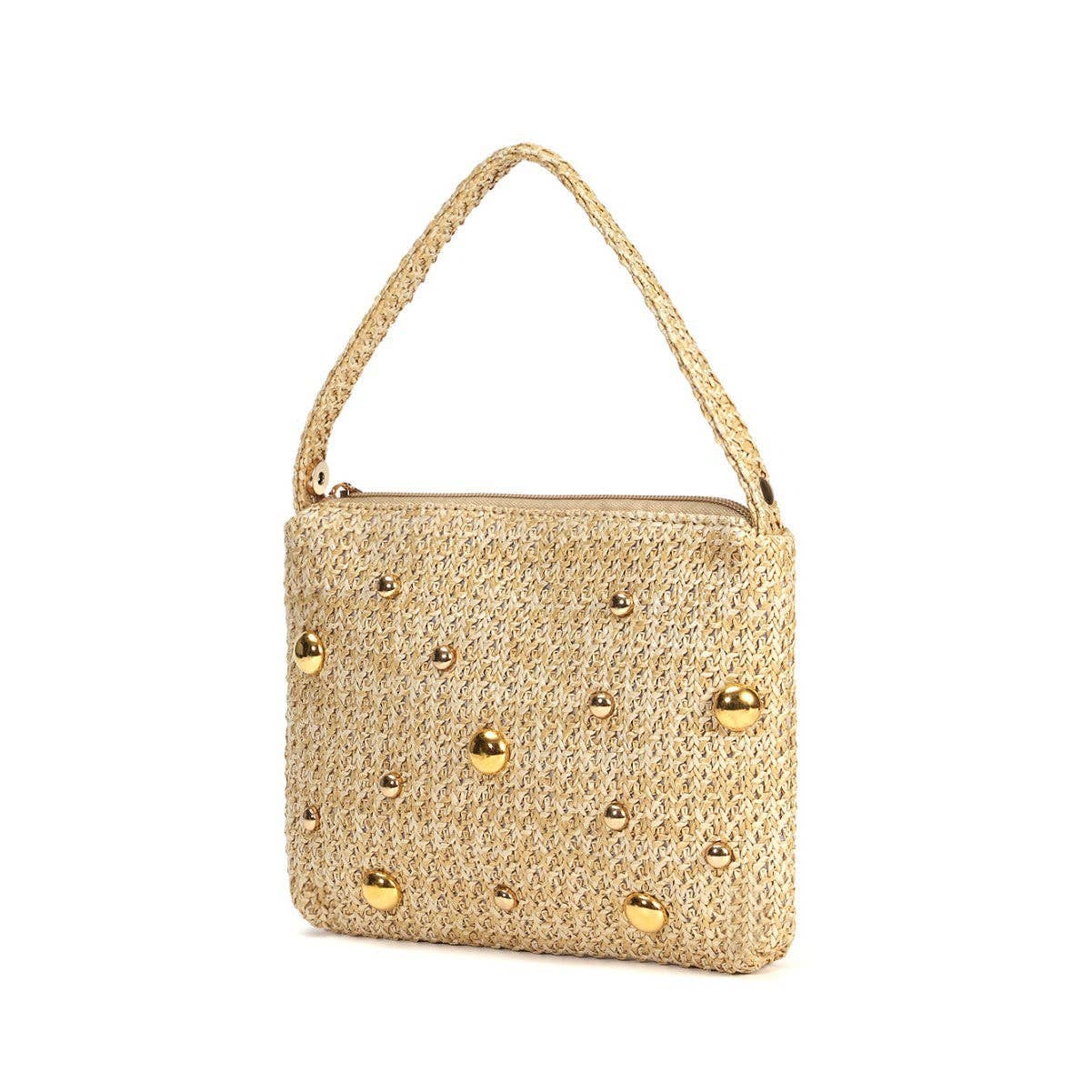 Rivet Bead Straw Handbag