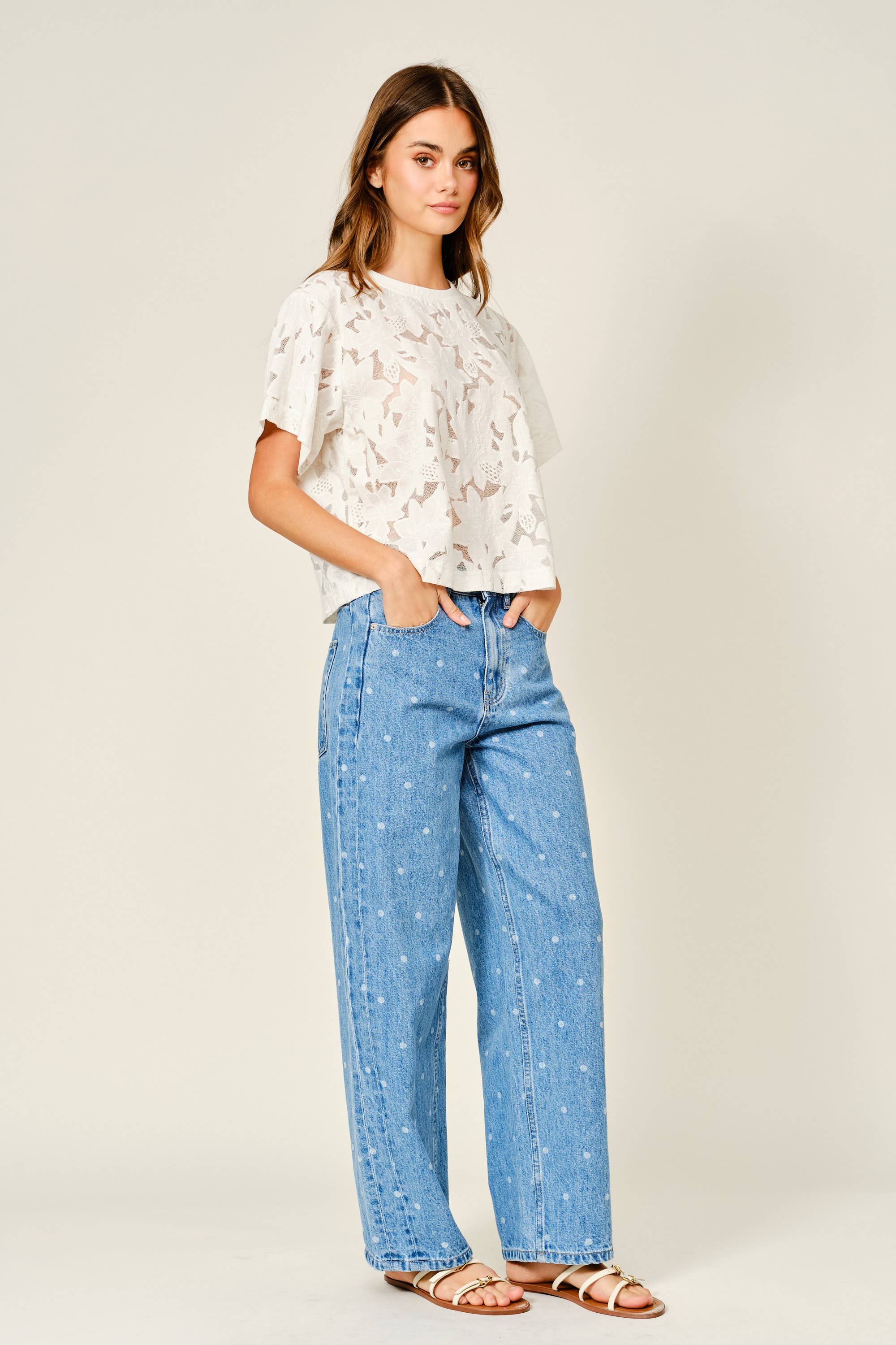 Polka Dot Denim Pants