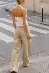 Khaki Distressed Wide Leg Jeans