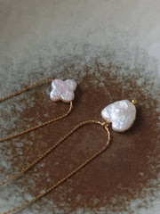 18K Gold Non-Tarnish Freshwater Pearl Clover, Heart Necklace: Yellow Gold / Clover-Cloverie