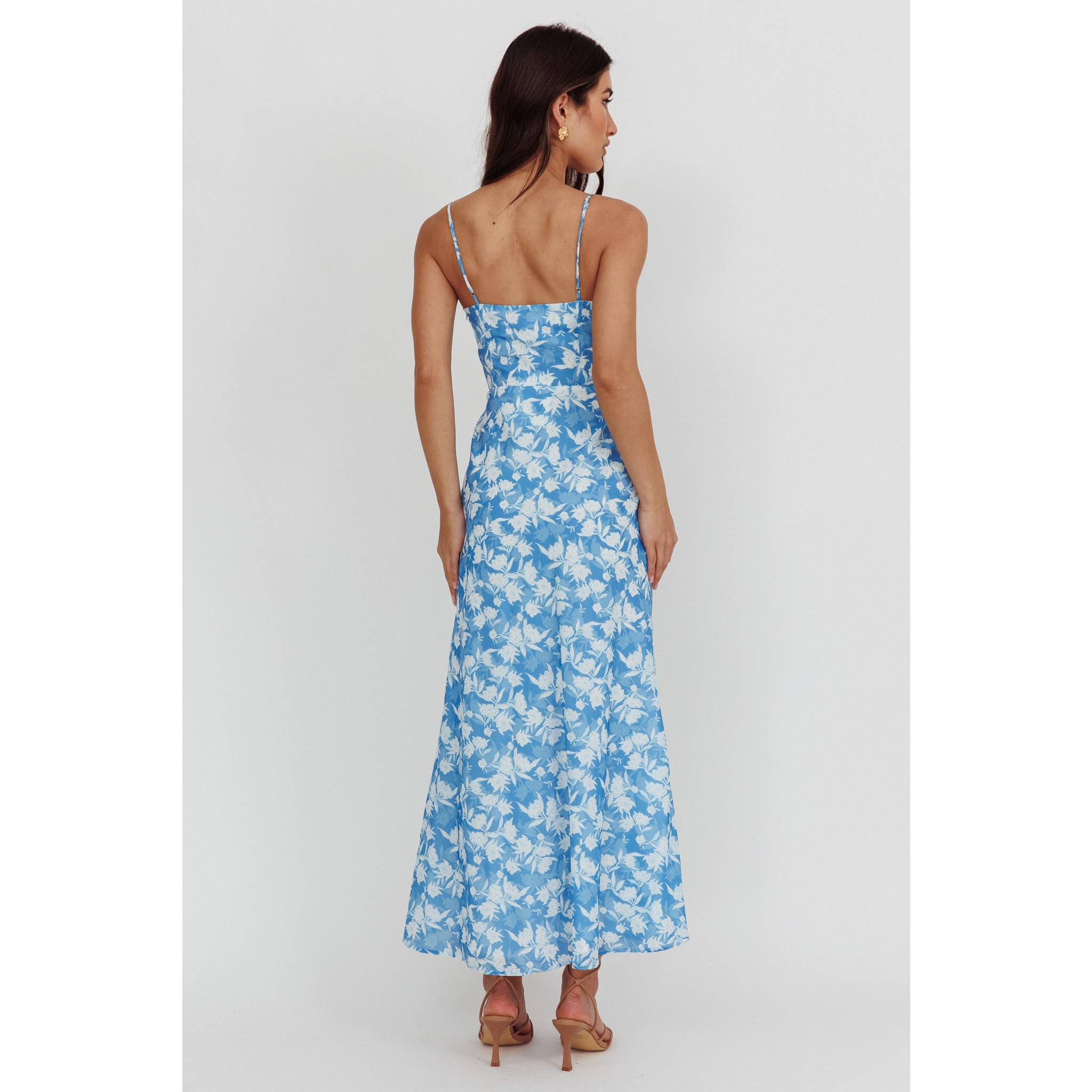 Sky Bloom Lace-Trim Midi Dres