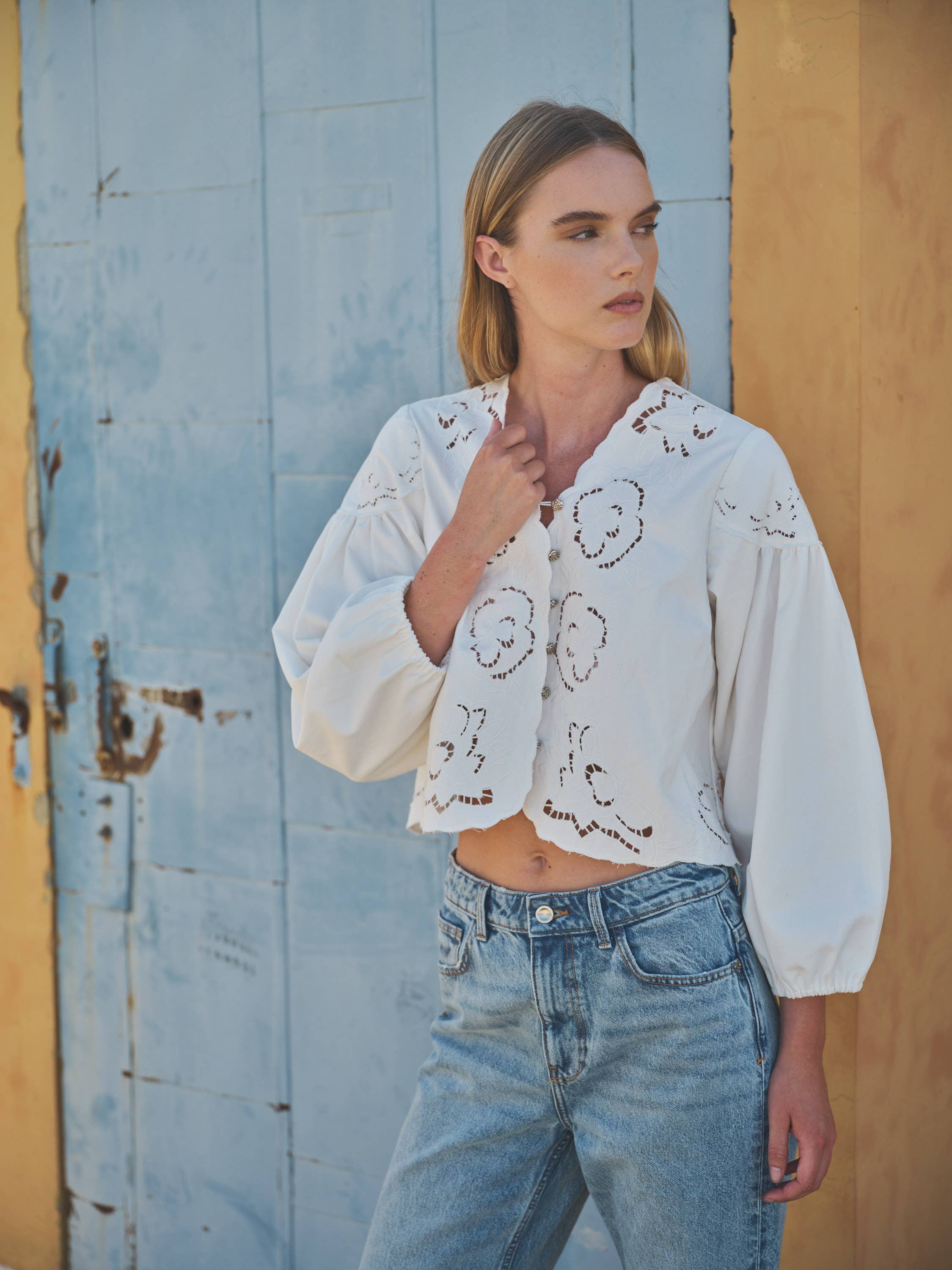 Premium Collection - Embroidered Puff Sleeve Blouse