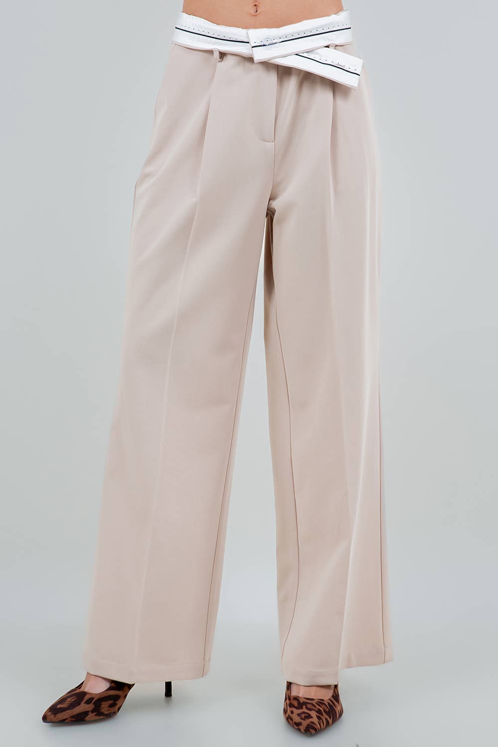 Sand Tailored Wide-Leg Pants