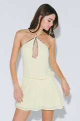 Beaded Trim Halter Mini Dress
